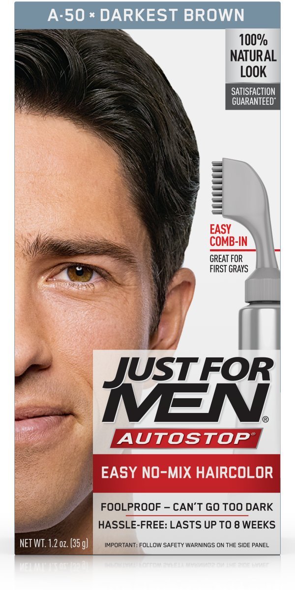 Just For Men Easy Comb-In Color Mens Hair Dye, Easy No Mix Application with Comb Applicator - Darkest Brown, A-50, Pack of 1 Beauty & Personal Care Just for Men
