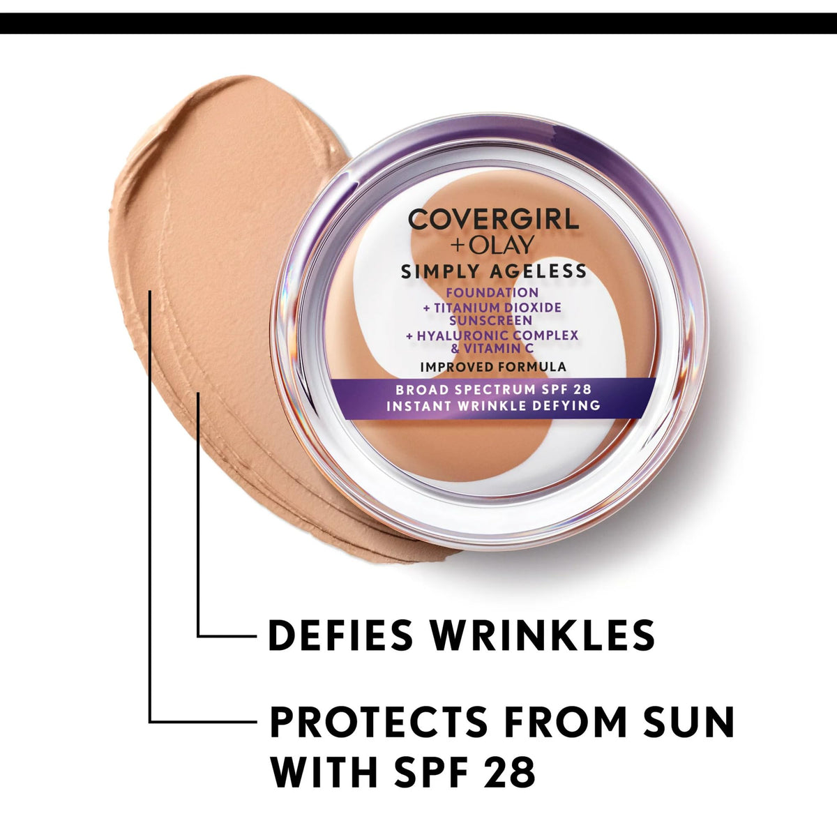 COVERGIRL Simply Ageless Instant Wrinkle Defying Foundation, SPF 28, Hyaluronic Complex & Vitamin C - 245 Warm Beige, Pack of 1 Beauty & Personal Care COVERGIRL