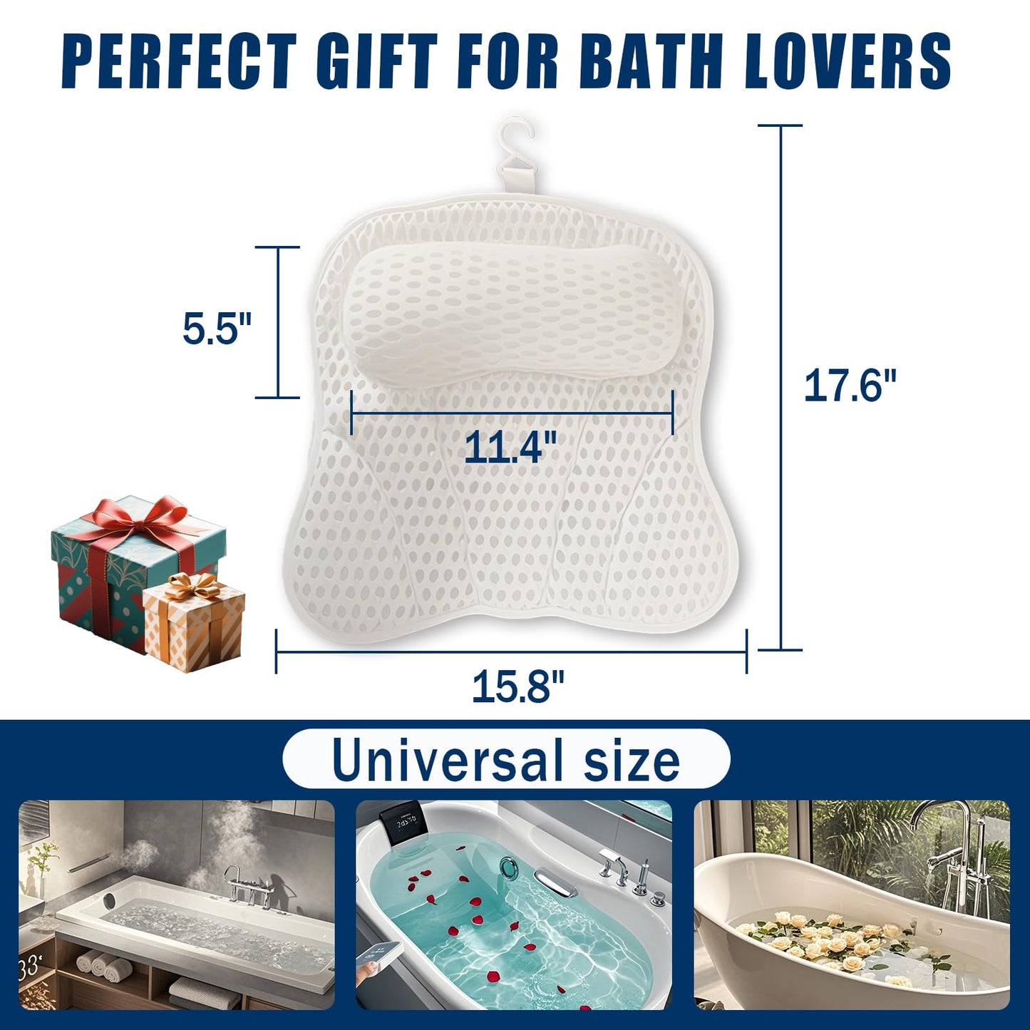 Bath Pillow Bathtub Pillow, Thick Padded Ergonomic Bathtub Headrest for Tub Neck and Back Support with Soft 4D Mesh Fabric and Six Non-Slip Suction Beauty and Personal Care Fan_Ruen