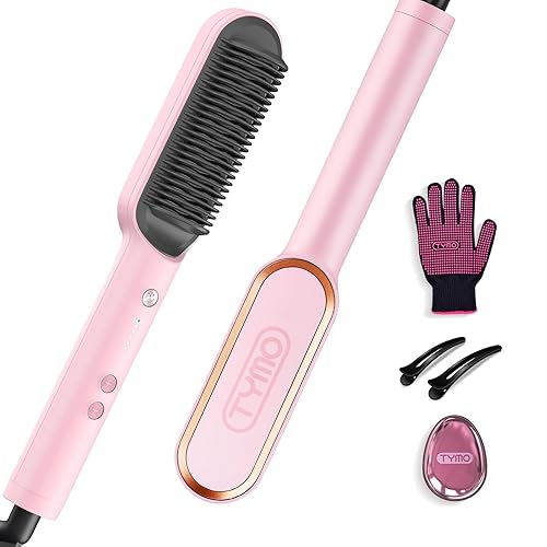 Hair Straightener Brush, TYMO Ring Hair Straightener Comb Straightening Brush for Women with 5 Temps 20s Fast Heating & Dual Voltage, Pink Beauty & Personal Care TYMO