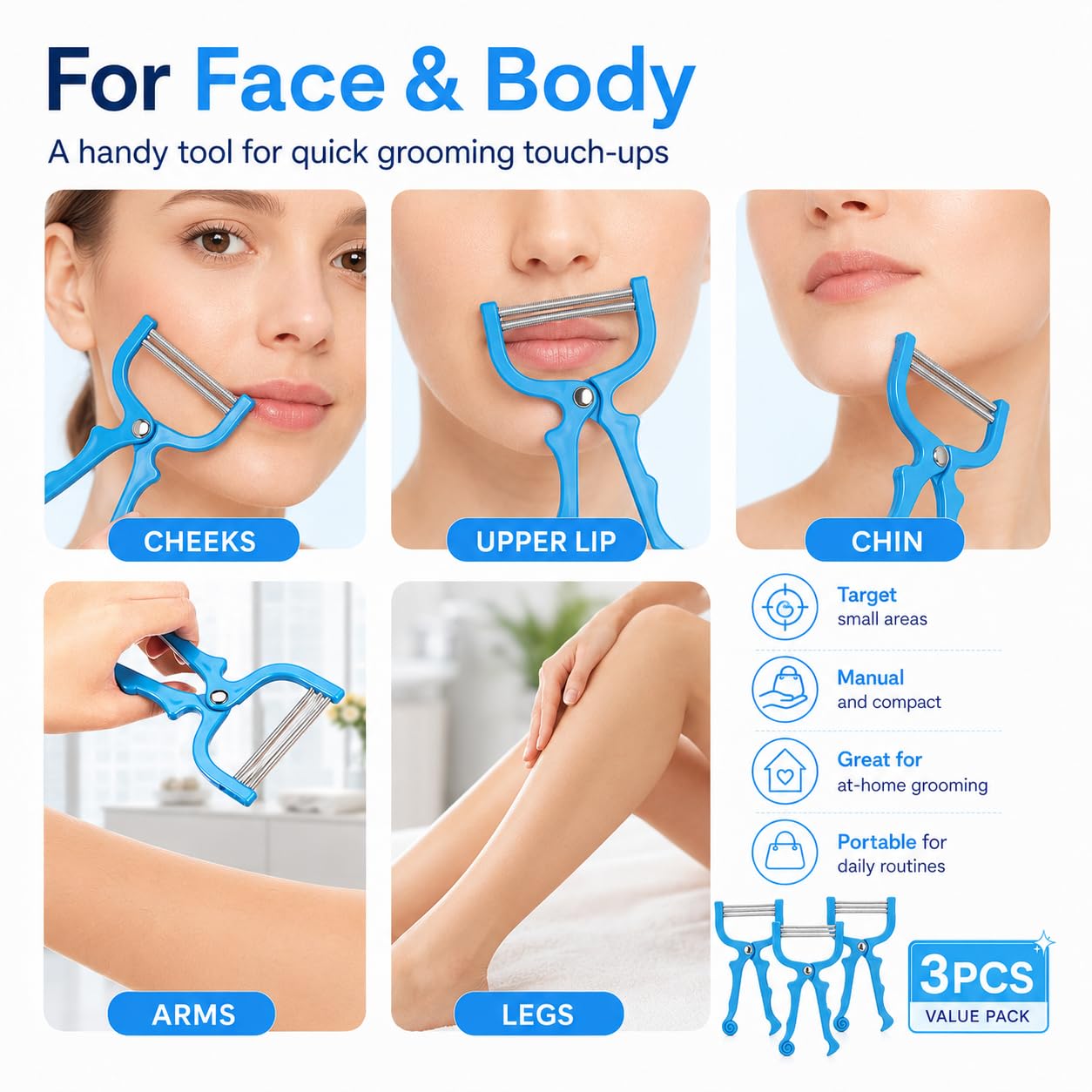 FOMIYES 3Pcs Facial Hair Remover Spring Eyebrow Face Epilator Coil Portable Hair Remover Manual Face Hair Removers Threaders Spring Threading Tool Beauty and Personal Care FOMIYES