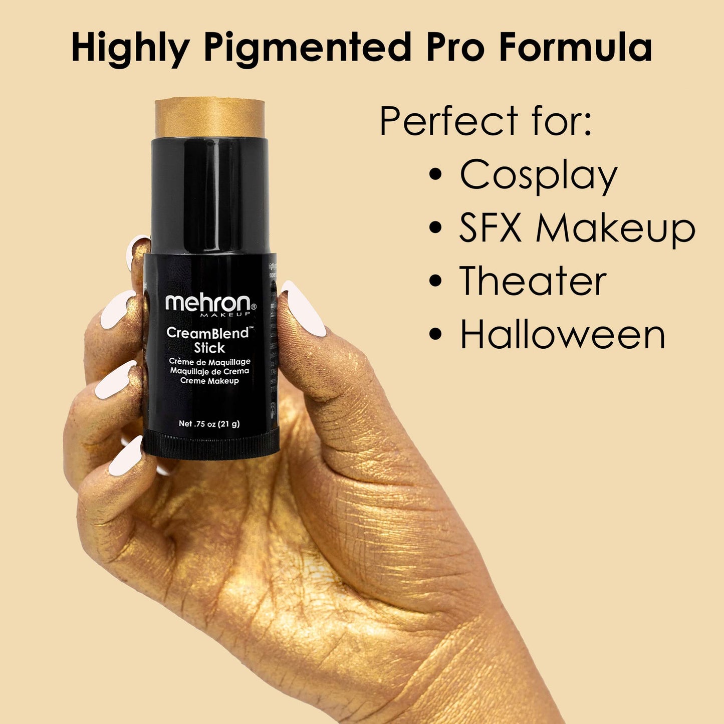Mehron Makeup CreamBlend Stick | Face Paint, Body Paint, & Foundation Cream Makeup | Perfect for Halloween .75 oz (21 g) (Gold) Beauty & Personal Care Mehron
