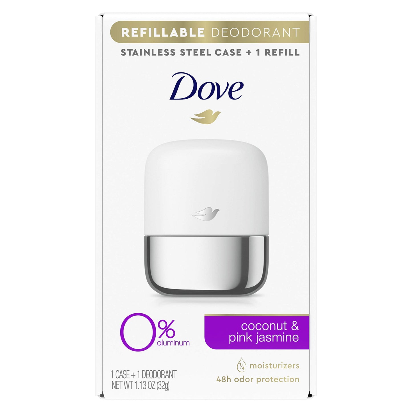 Dove Refillable Deodorant Starter Kit 0% Aluminum Coconut & Pink Jasmine Aluminum Free Deodorant 1.13 oz Beauty and Personal Care Dove