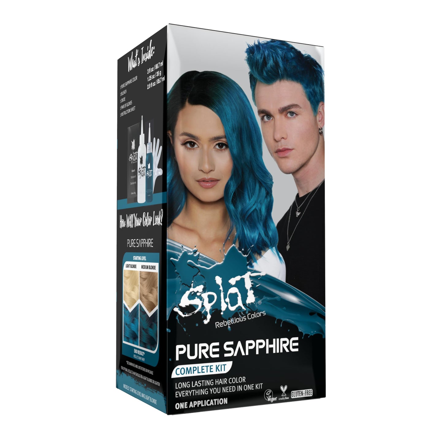 Splat Pure Sapphire Semi Permanent Hair Dye Kit with Bleach, 1 Application, Includes Blue Hair Dye, Oxide & Bleach Powder, Vegan & Cruelty Free Hair Beauty & Personal Care Splat