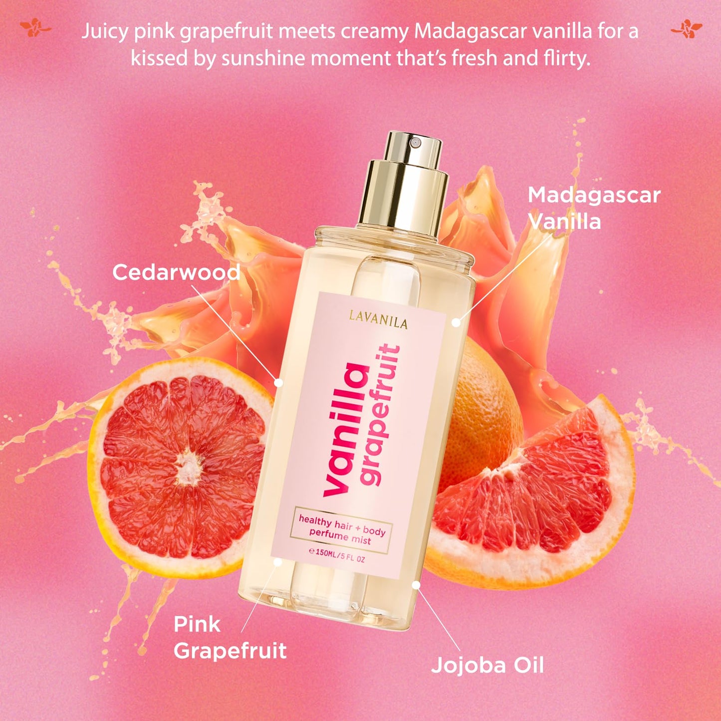 Lavanila Vanilla Grapefruit Healthy Hair + Body Perfume Mist, 5 Fl Oz - Bright & Uplifting Fragrance Spray Formulated with Jojoba Oil, Madagascar Beauty & Personal Care Lavanila
