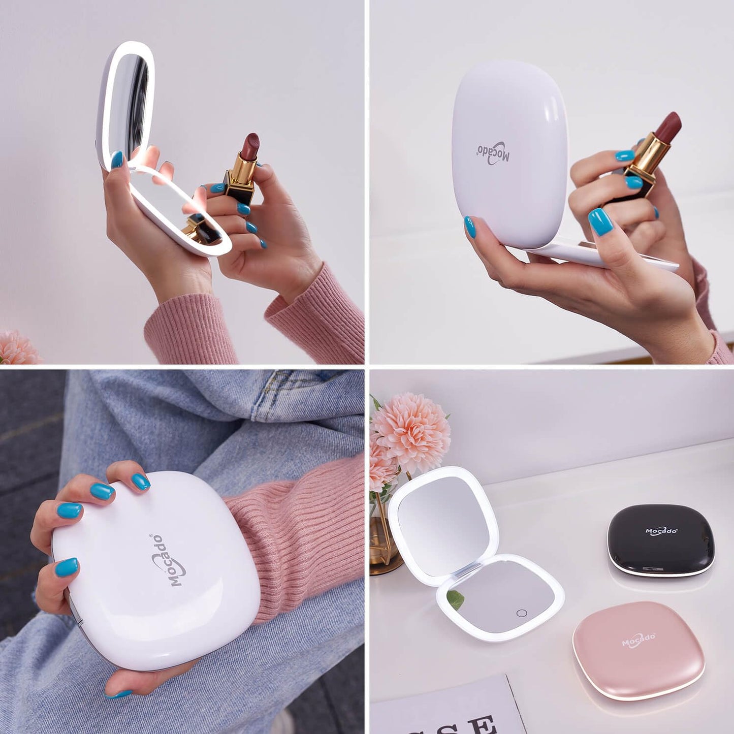 Mocado Compact LED Magnifying Travel Makeup-Mirror - 4 inches 1X/10X Magnification Small Hand Pocket Dimmable Double Sided USB Rechargeable Touch Beauty & Personal Care Mocado