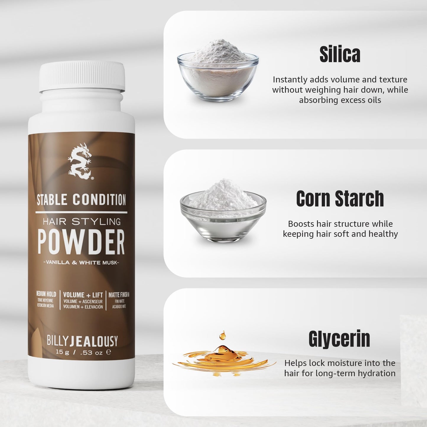 Billy Jealousy Stable Condition Hair Styling Powder - Volume & Texture Powder for Men, Medium Hold, Matte Finish, Vegan, Vanilla & White Musk Scent Beauty & Personal Care Billy Jealousy