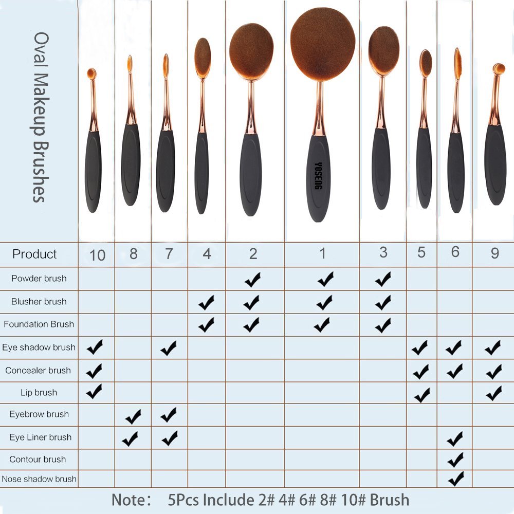Yoseng Oval Foundation Brush 5 Pcs Toothbrush makeup brushes Fast Flawless Application Liquid Cream Powder Foundation Beauty & Personal Care Yoseng