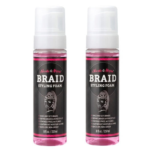 Nicole & Alyssa Braid Styling Foam 8oz - Extra Hold Foam Mousse for Braids, Boho Braids, Crochet Styles, Twists & Locs - High Shine, Flake-Free Beauty & Personal Care Nicole & Alyssa