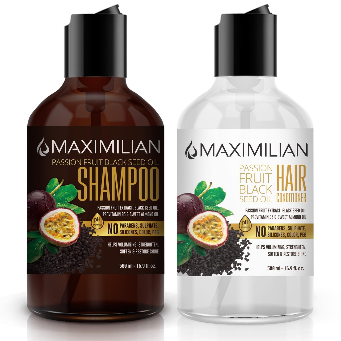 Maximilian Passion Fruit Black Seed Oil Curly Hair Shampoo and Conditioner Set- Extra Volumizing, Strengthing, Moisturizing, Hydration and Shine Beauty & Personal Care MAXIMILIAN