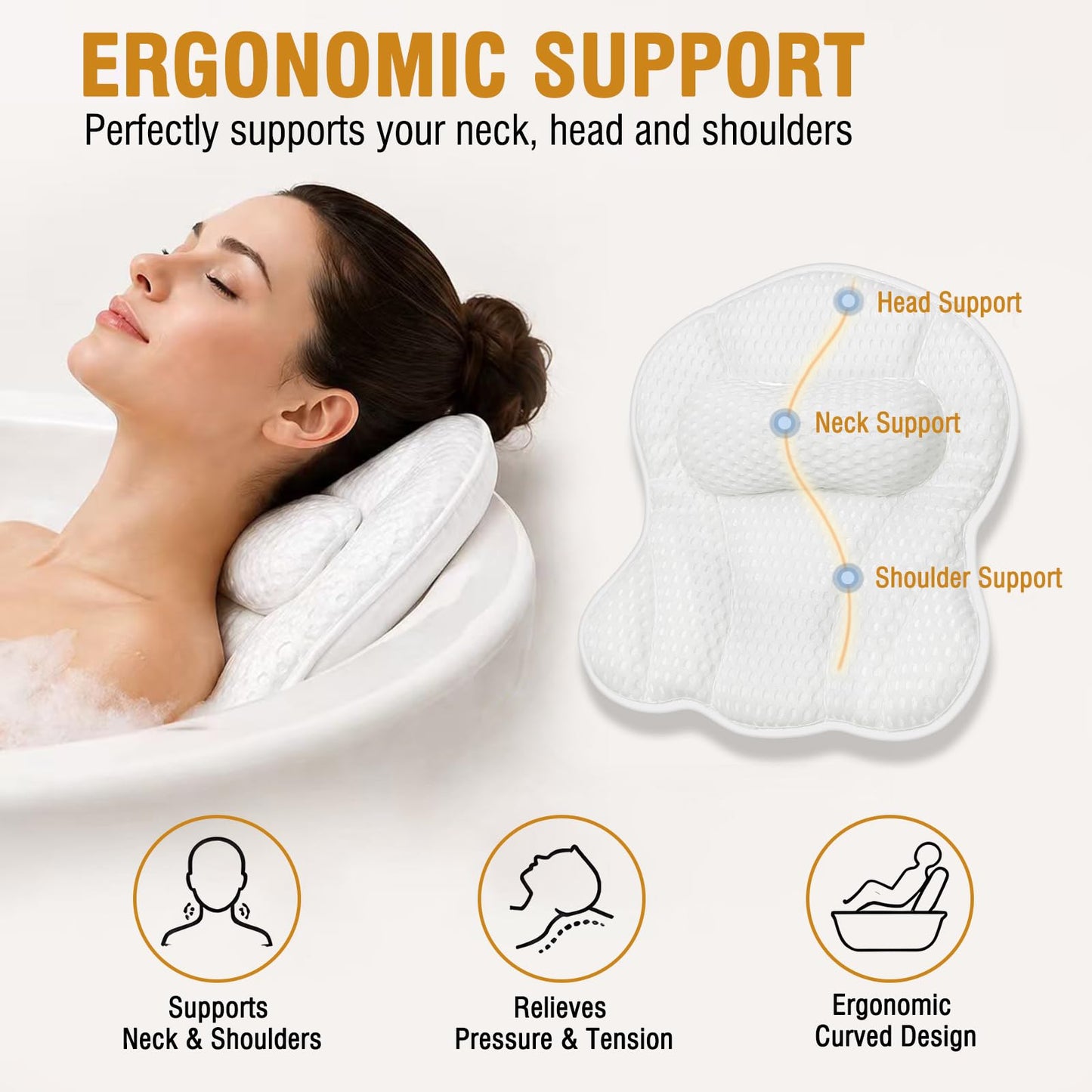 SZXYX Bath Pillows for Tub,Ergonomic Bathtub Spa Bath Pillow 5D Air Mesh Bathtub Headrest with Neck & Back Support Suitable for All Bathtubs, Hot Beauty and Personal Care SZXYX