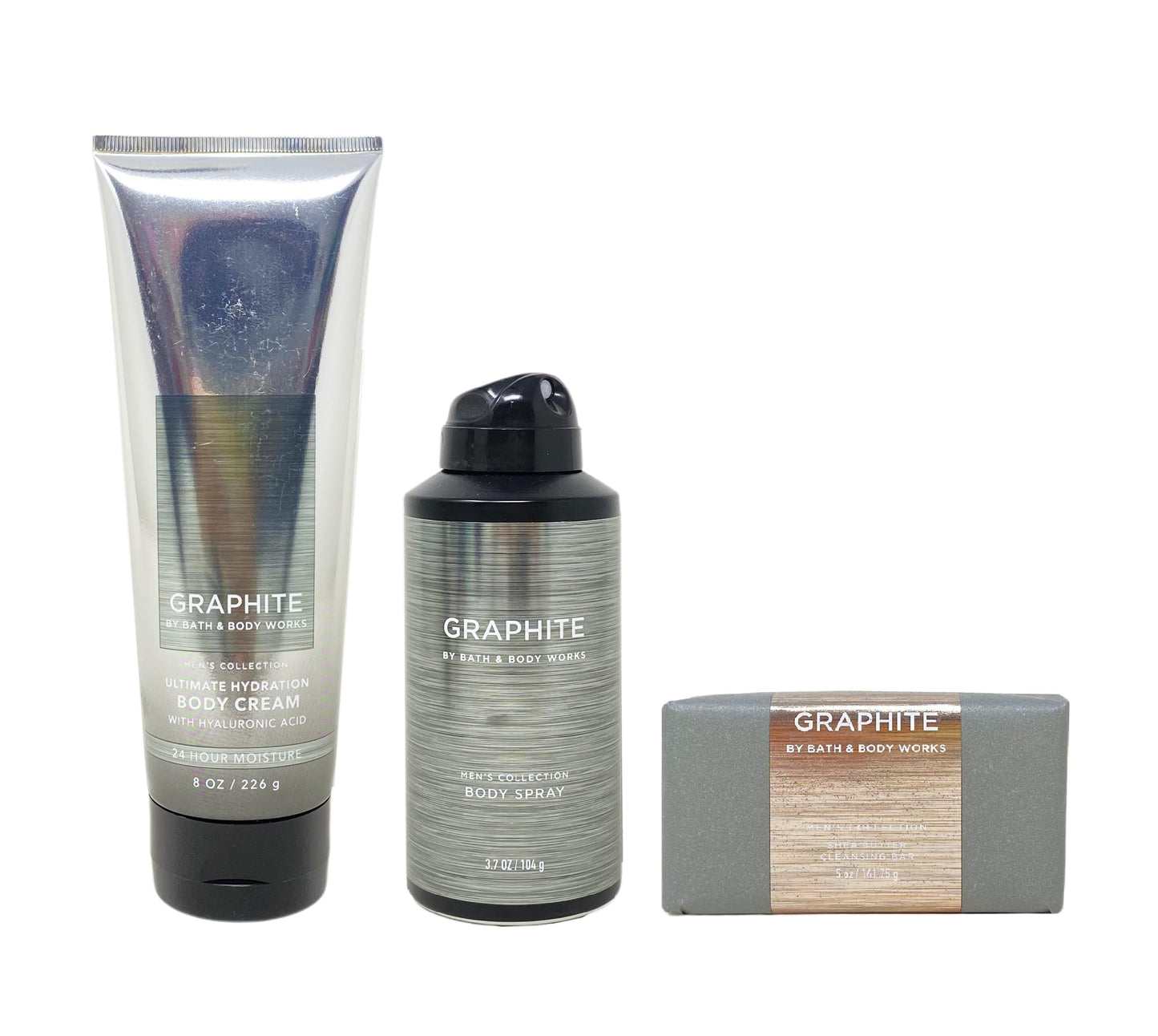 Bath & Body Works Men's Collection GRAPHITE 3 Piece Gift Set - Body Cream - Body Spray - Cleansing Bar - Full Size Beauty and Personal Care Bath & Body Works