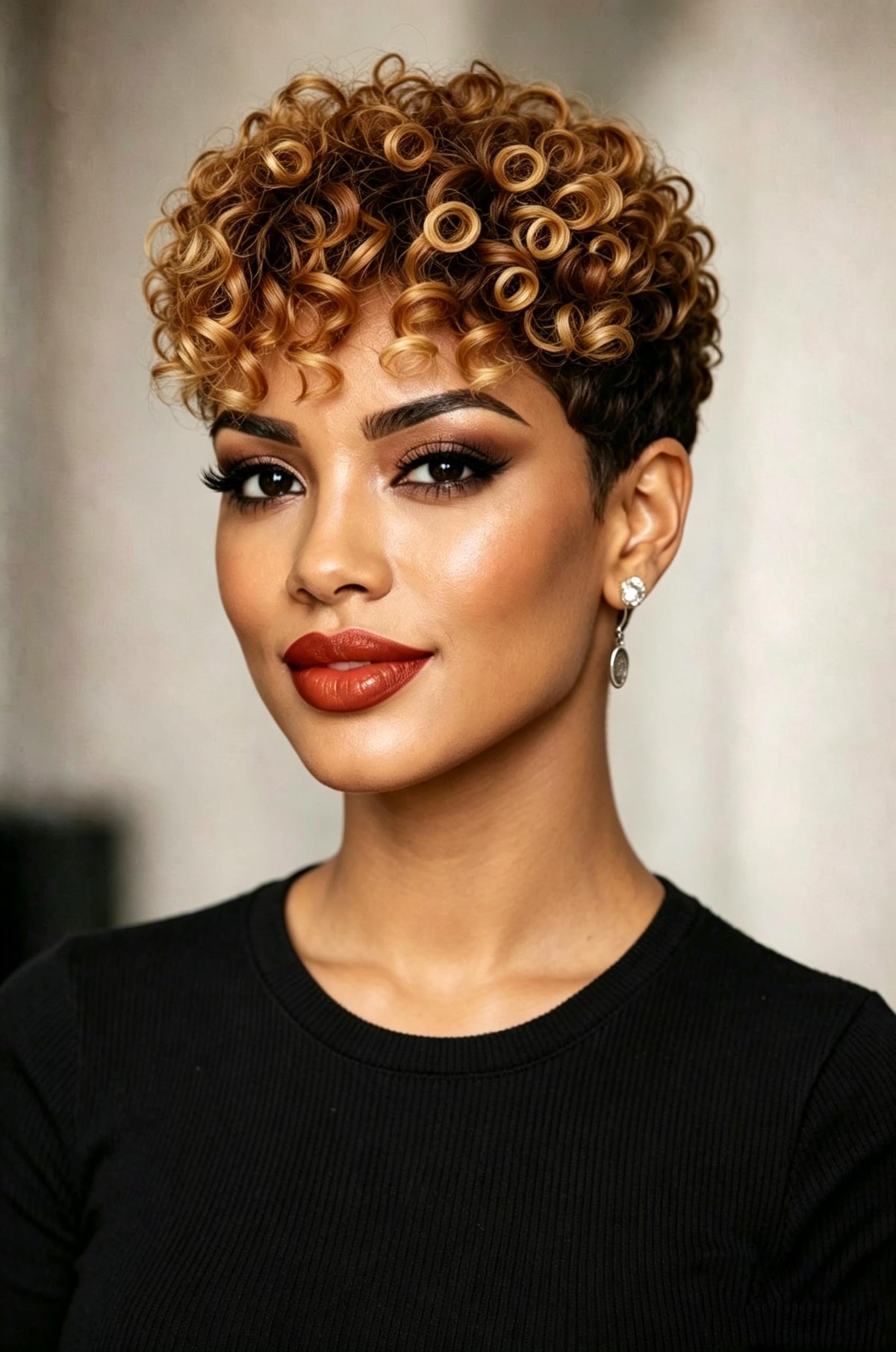Short Curly Pixie Cut Wig, Two-Tone Black and Blonde Ombre, Synthetic Hair, Natural Looking