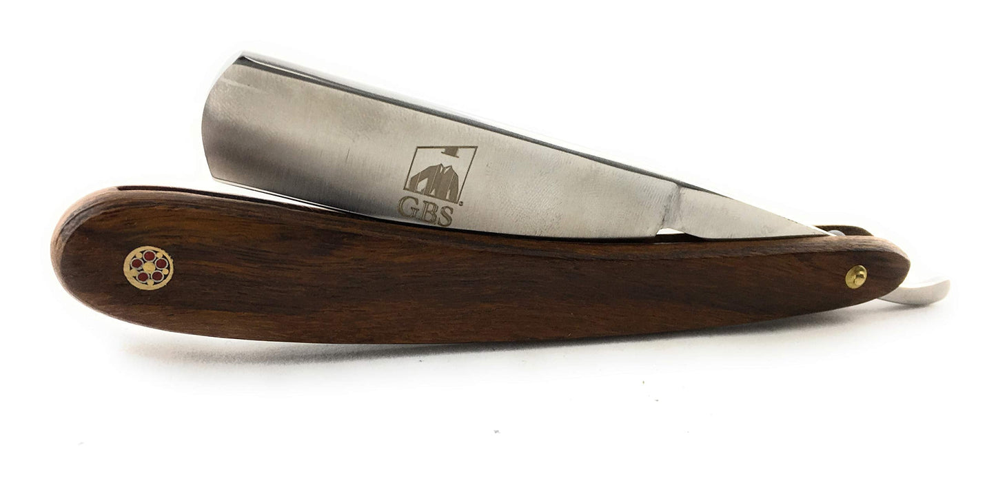 G.B.S Natural Wood Finish Scales 5/8in Straight Razor, Shaving Razor with Dark Wooden Handle and Stainless Steel Perfect for Beard Shaping Beauty and Personal Care G.B.S