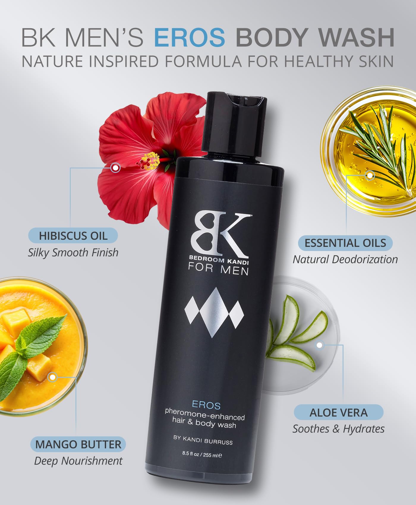 Bedroom Kandi for Men Body Wash 8.5 Fl Oz - Pheromone Infused Moisturizing & Deodorizing Formula with Aloe, Shea Butter & Essential Oils for Smooth Beauty & Personal Care Kandi