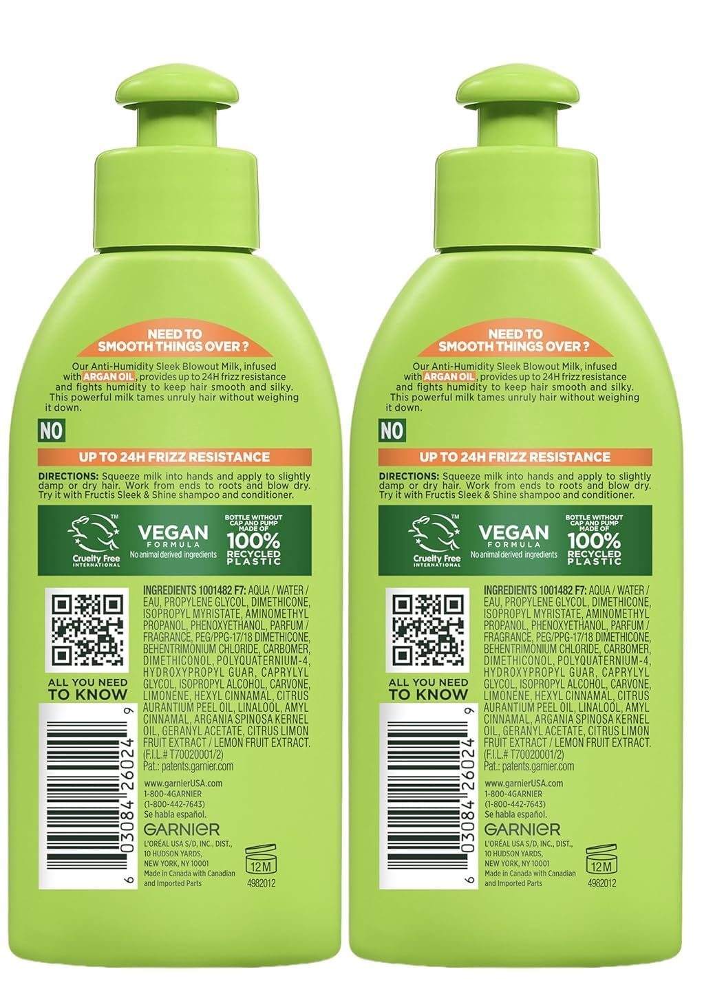 Garnier Fructis Style Anti-Humidity Smoothing and Straightening,All Hair Types, Milk, 5.1 fl oz (2 Pack Packaging May Vary)