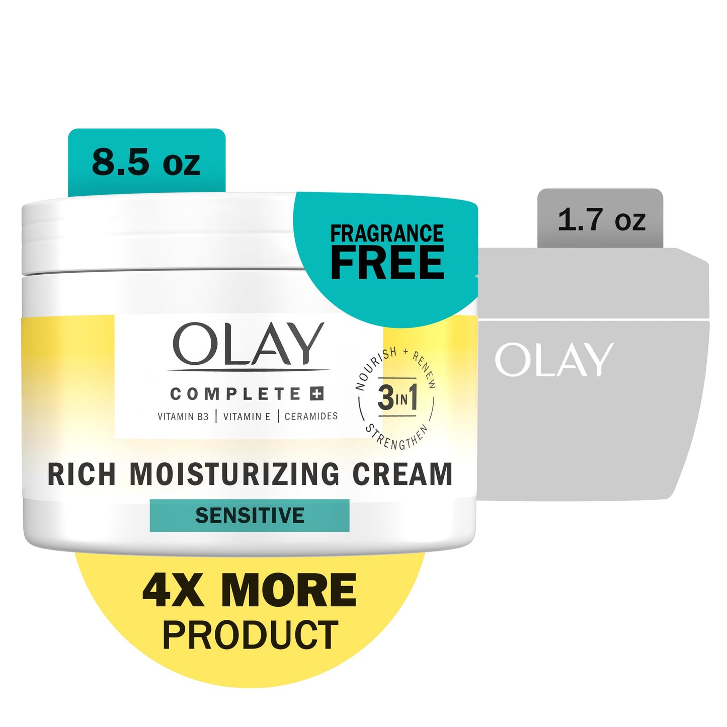 Olay Face Moisturizer, Complete+ Rich Moisturizing Cream - Fragrance-Free, Gentle for Dry & Sensitive Skin, 3-in-1 Hydrating to Strengthen, Nourish Beauty & Personal Care Olay