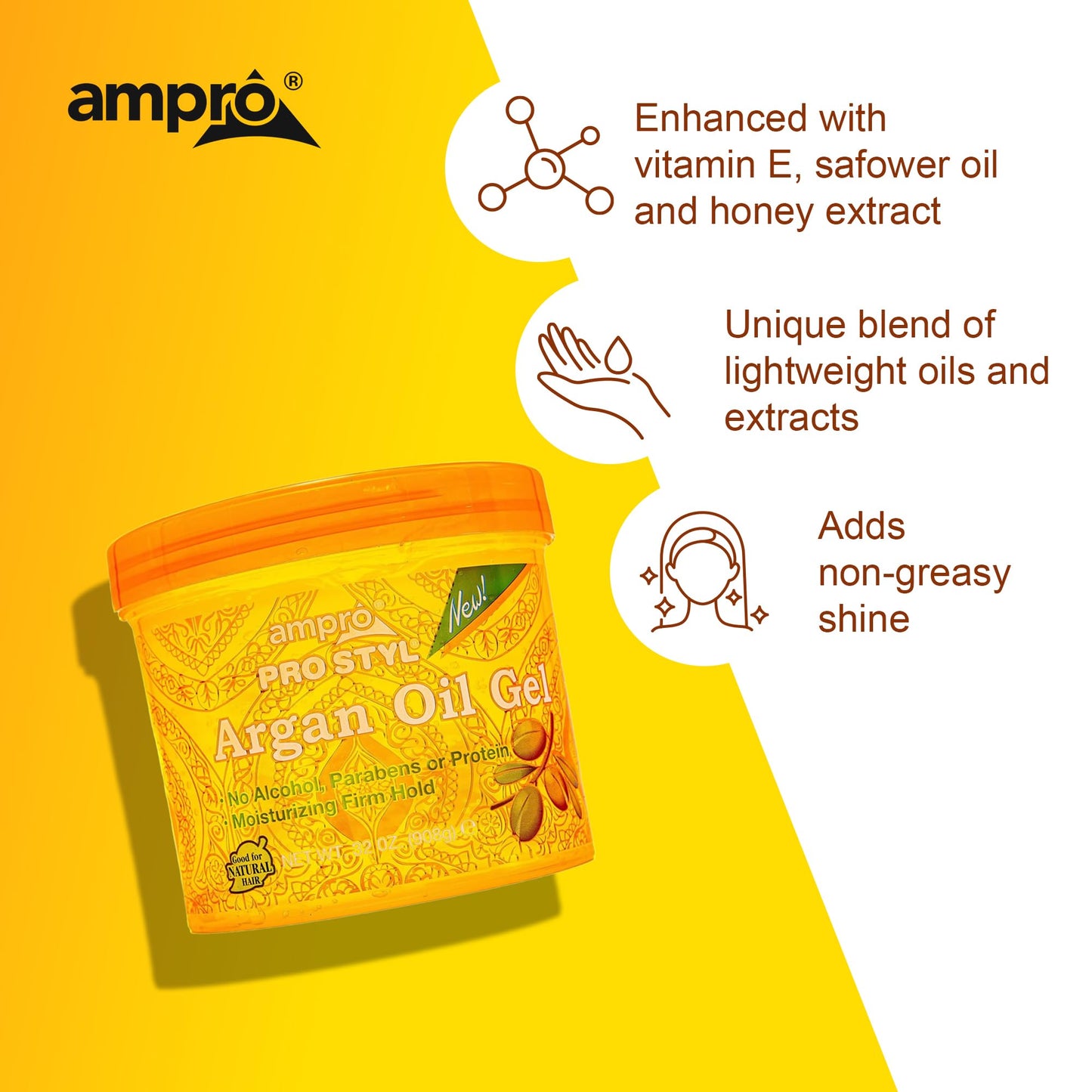 Ampro Pro Styl Argan Oil Styling Gel - Moisturizes and Conditions Your Strands - Non-Flaking, Alcohol Free, Vegan Formula - Creates Flexible Beauty & Personal Care AmPro