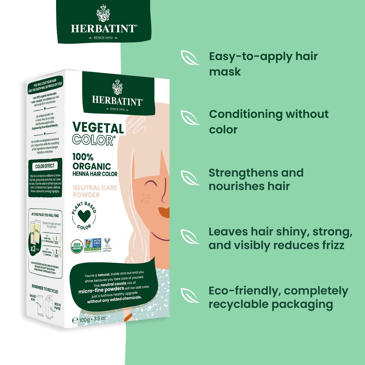 Herbatint Henna Color Organic Hair Care Treatment - Plant-Based Henna Powder & Herbal Formula - Vegan - Neutral Care - 3.5 oz Beauty & Personal Care Herbatint