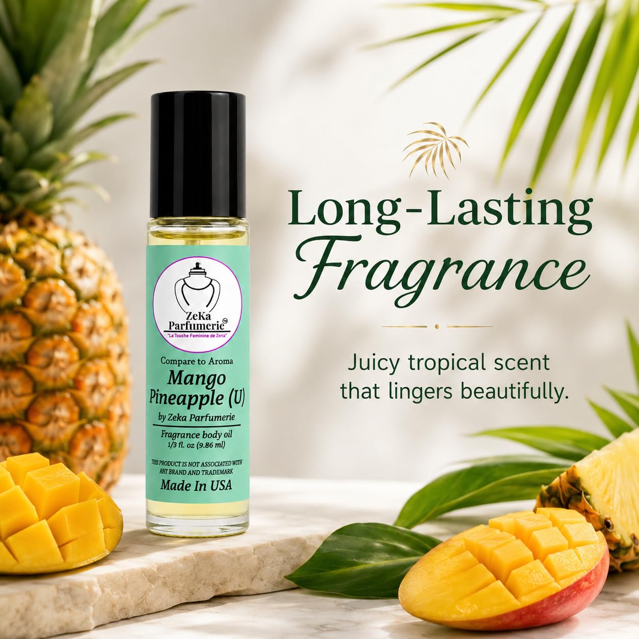 ZEKA PARFUMERIE Mango Pineapple Perfume Oil | Long-Lasting Unisex Fragrance Body Oil | Alcohol-Free Roll-On | 1/3 Fl Oz (9.86 mL) Made in USA Beauty & Personal Care ZEKA PARFUMERIE