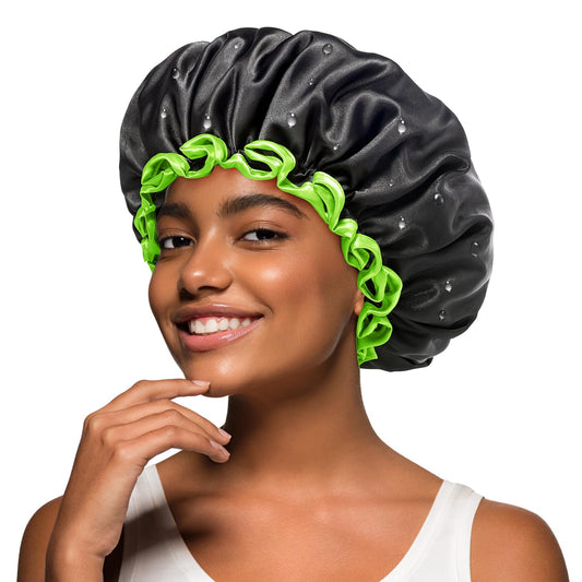 mikimini Black Shower Cap for Women, Men & Girls, 2 Packs Reusable Double Layers Waterproof Bathing Shower Hat with Soft Comfortable PEVA Lining Beauty & Personal Care mikimini