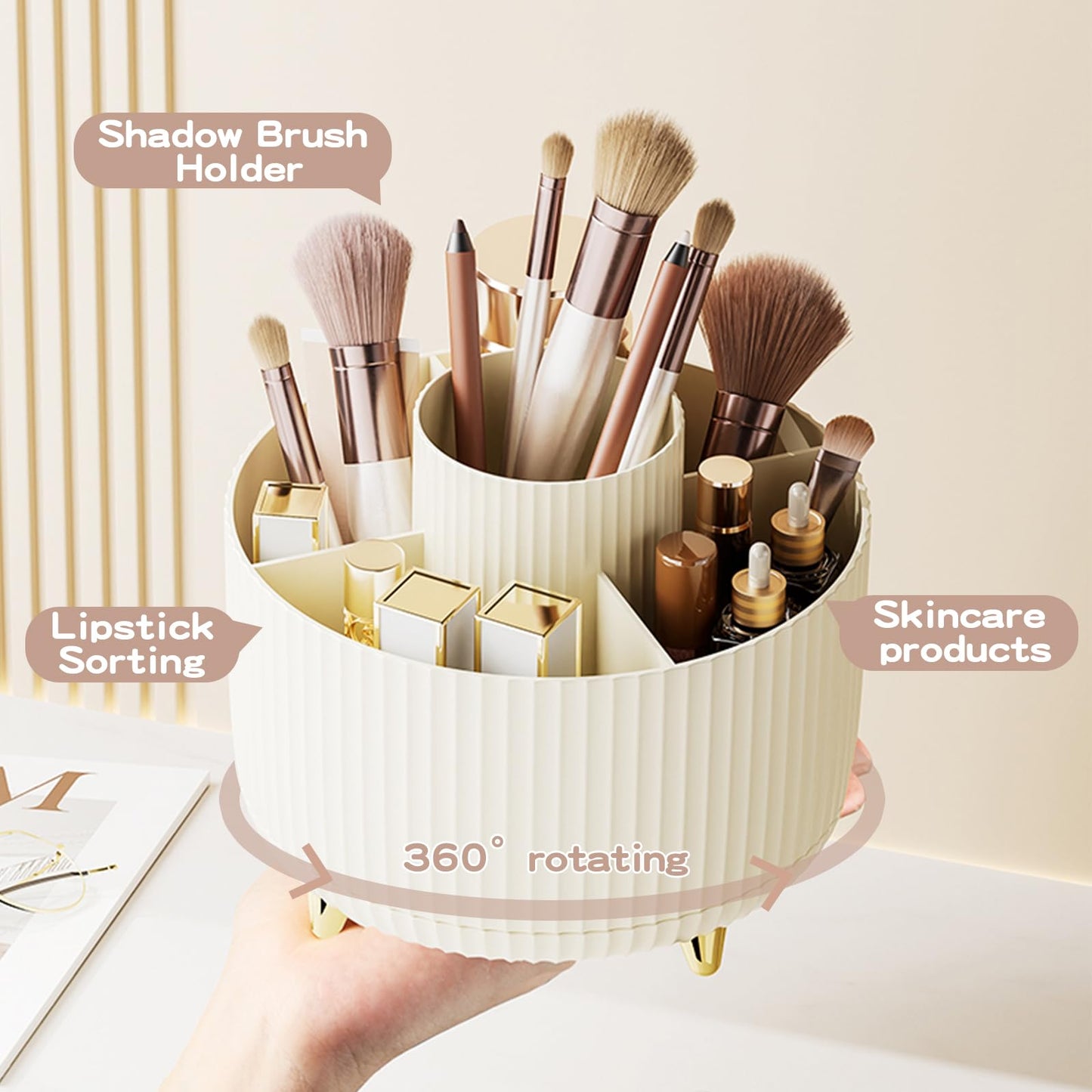 fanado 360° Rotate Makeup Brush Holder Organizer, Makeup Organizers Countertop, Makeup organization and Skincare Storage for Vanity, Desktop, Bathroom Beauty and Personal Care fanado