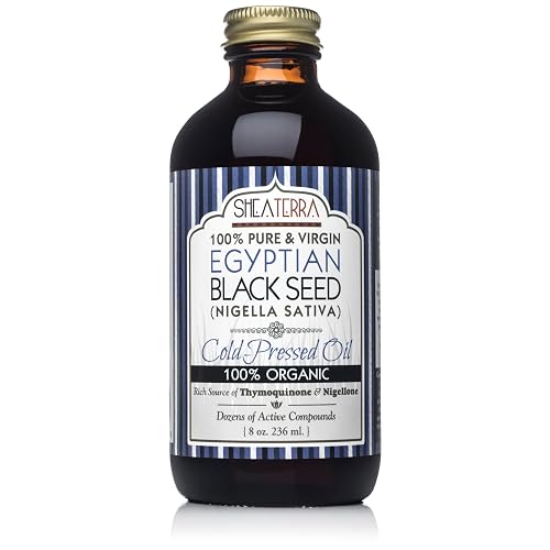 Shea Terra Egyptian Black Seed Cold Pressed Extra Virgin Oil, All Natural Oil to Support Immune System, Encourage Hair Growth & Skin Tone, Assist in Beauty & Personal Care Shea Terra Organics