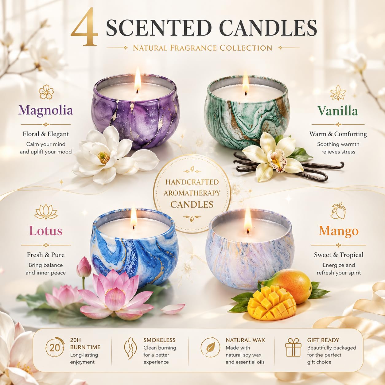 Bath Bombs Gift Set - 5 Large Fizzy Spa Bombs with 4 Scented Candles for Women - Moisturizing Bubble Bath with Essential Oils for Valentine's Beauty and Personal Care OFUN