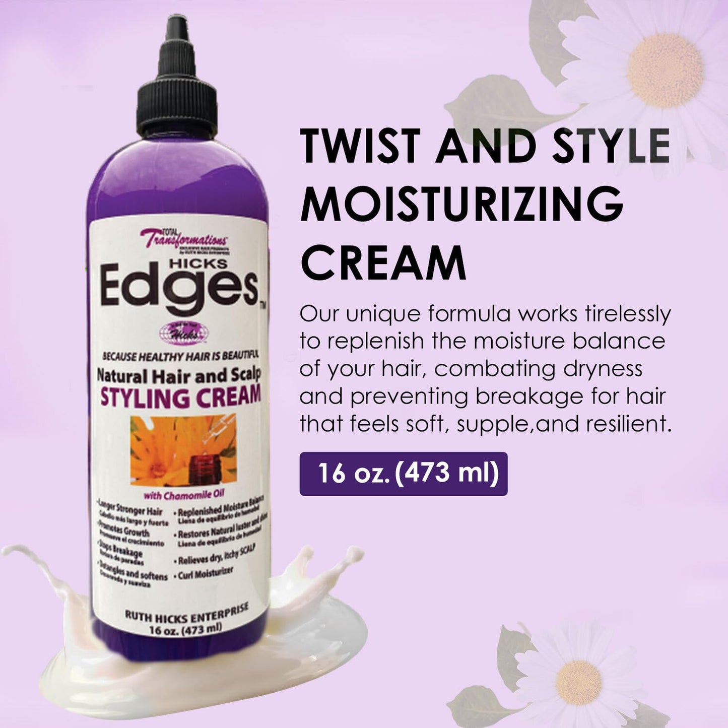 HICKS Edges Natural Hair and Scalp Styling Cream with Chamomile Oil - 16 oz, Purple w/white label, 1, 16.0 Ounce Beauty & Personal Care Ruth Hicks Enterprise