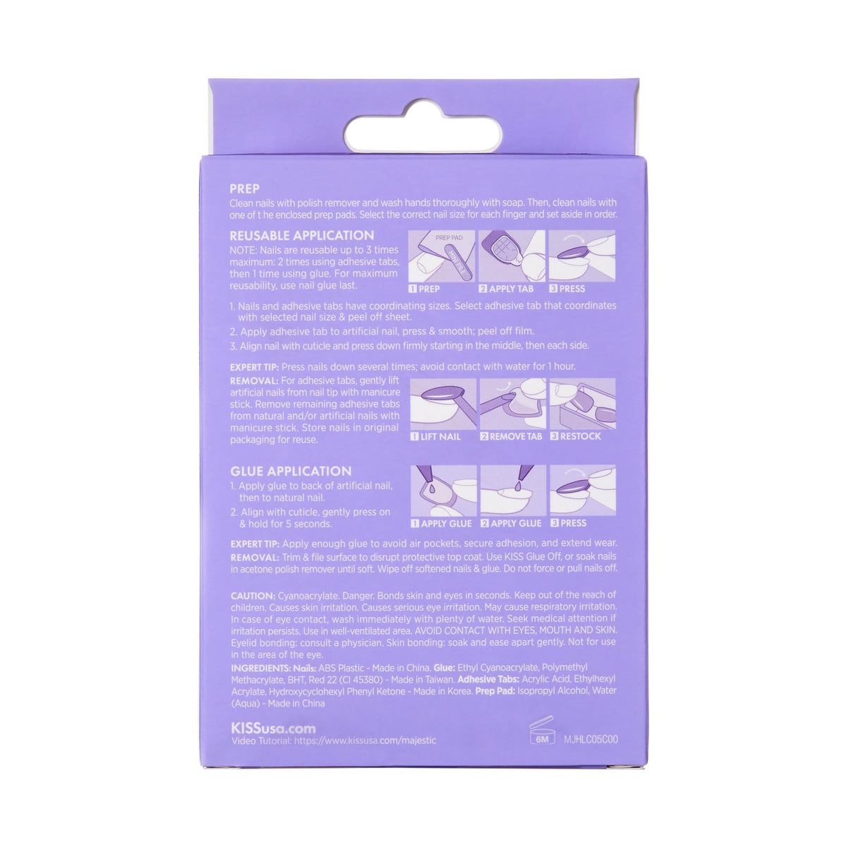KISS Majestic Press On Nails, Nail glue included, 'Your Grace', Light Blue, Long Size, Coffin Shape, Includes 30 Nails, 2g glue, 2 Prep Pads, 2 of 24