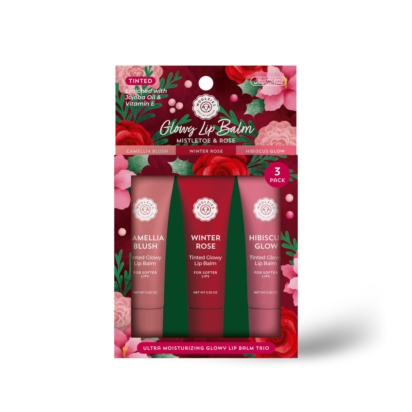 Tinted Glowy Lip Balm Trio - Natural Hydrating Lip Care Set with Vitamin E, Cocoa Butter & Jojoba Oil - Moisturizing, Vegan, Cruelty-Free Lip Balms Beauty and Personal Care Woolzies