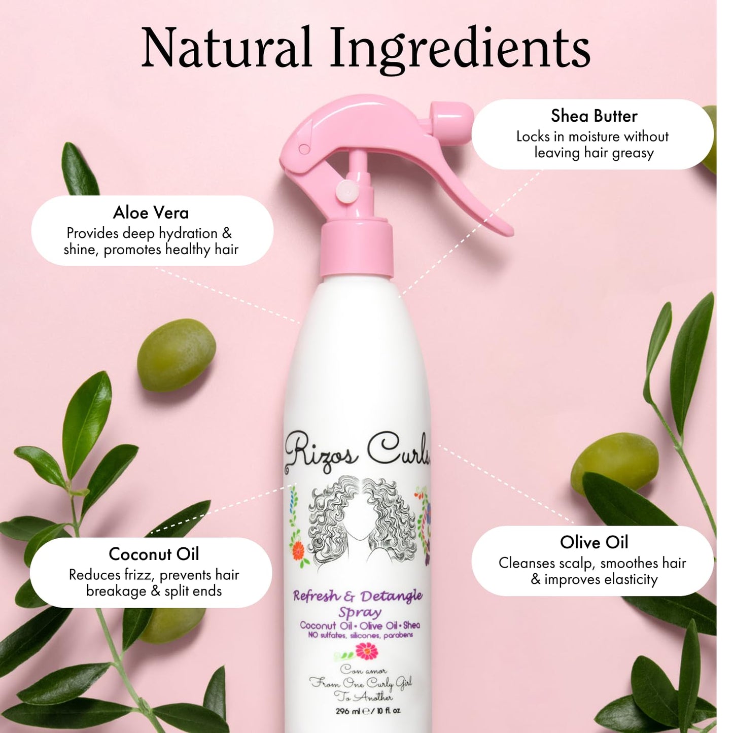 Rizos Curls Refresh & Detangle Spray - Detangling & Curl Leave-In with Coconut Oil - Nourishes, Hydrates & Controls Frizz for Every Curl Pattern Beauty & Personal Care Rizos Curls