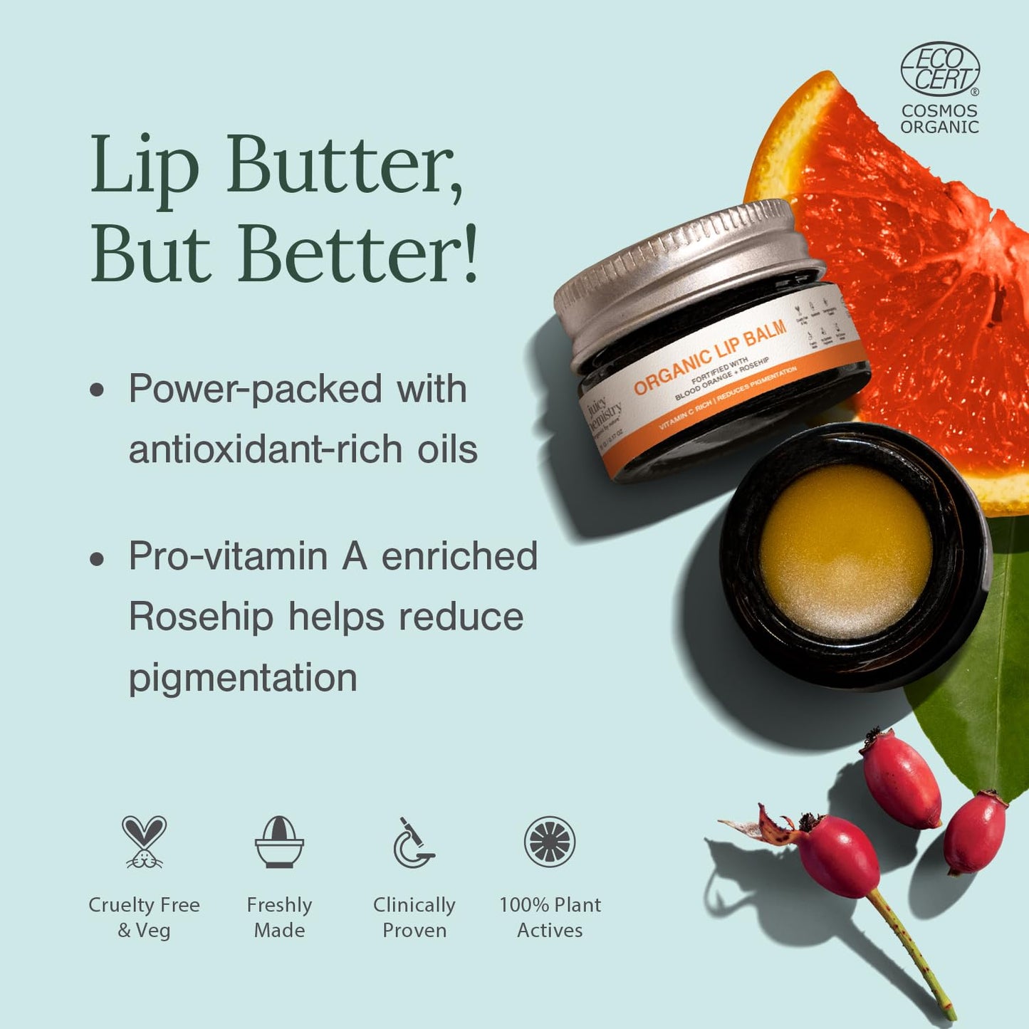 Juicy Chemistry Blood Orange & Rosehip Organic Lip Balm For PiGmented & Chapped Lips, 5 Gm Beauty and Personal Care Juicy Chemistry