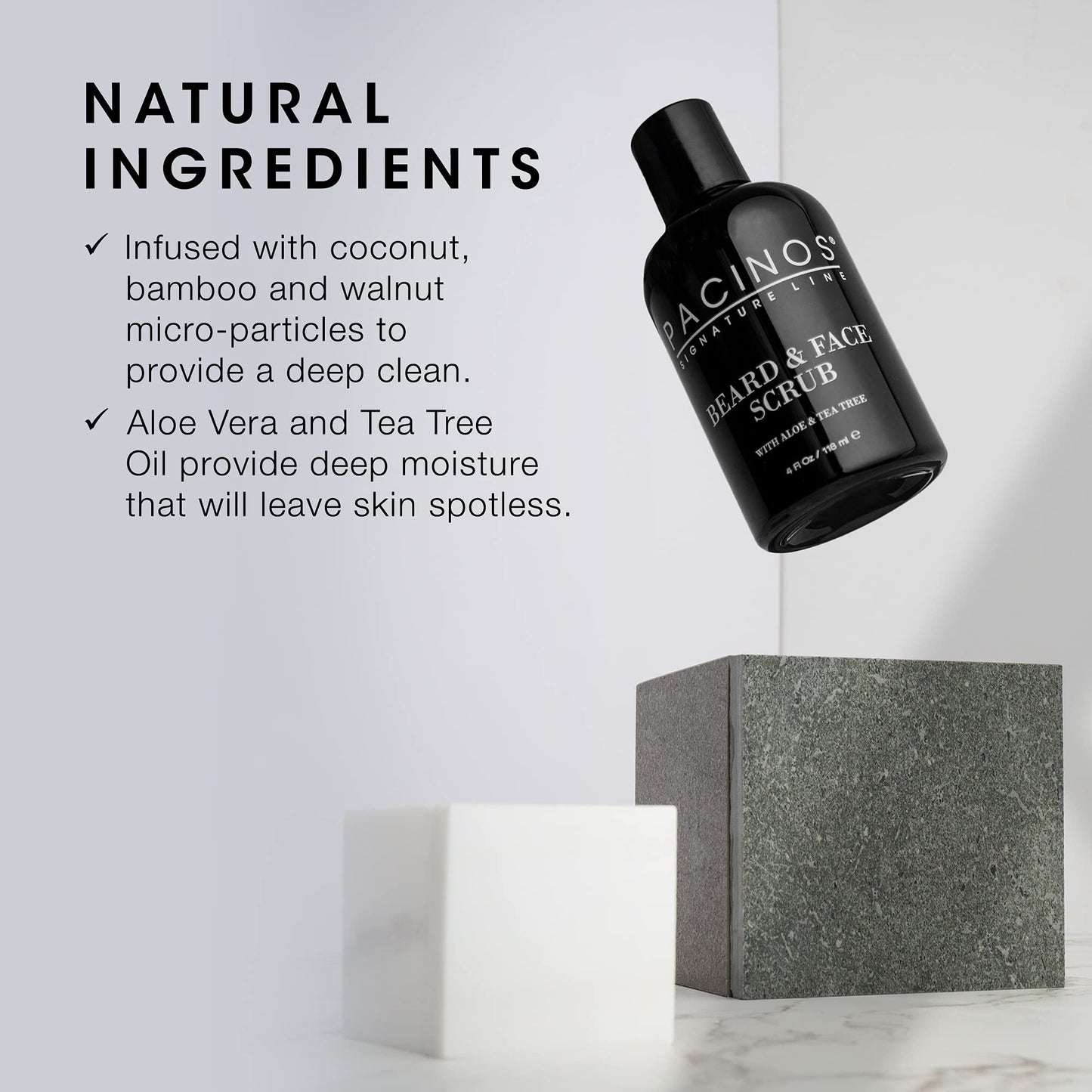 Pacinos Shave System, Beard and Face Scrub, Men's Skin Care, Best Organic Natural Shampoo, Aloe Vera and Tea Tree Extract, Removes Impurities, 4 oz Beauty & Personal Care Pacinos