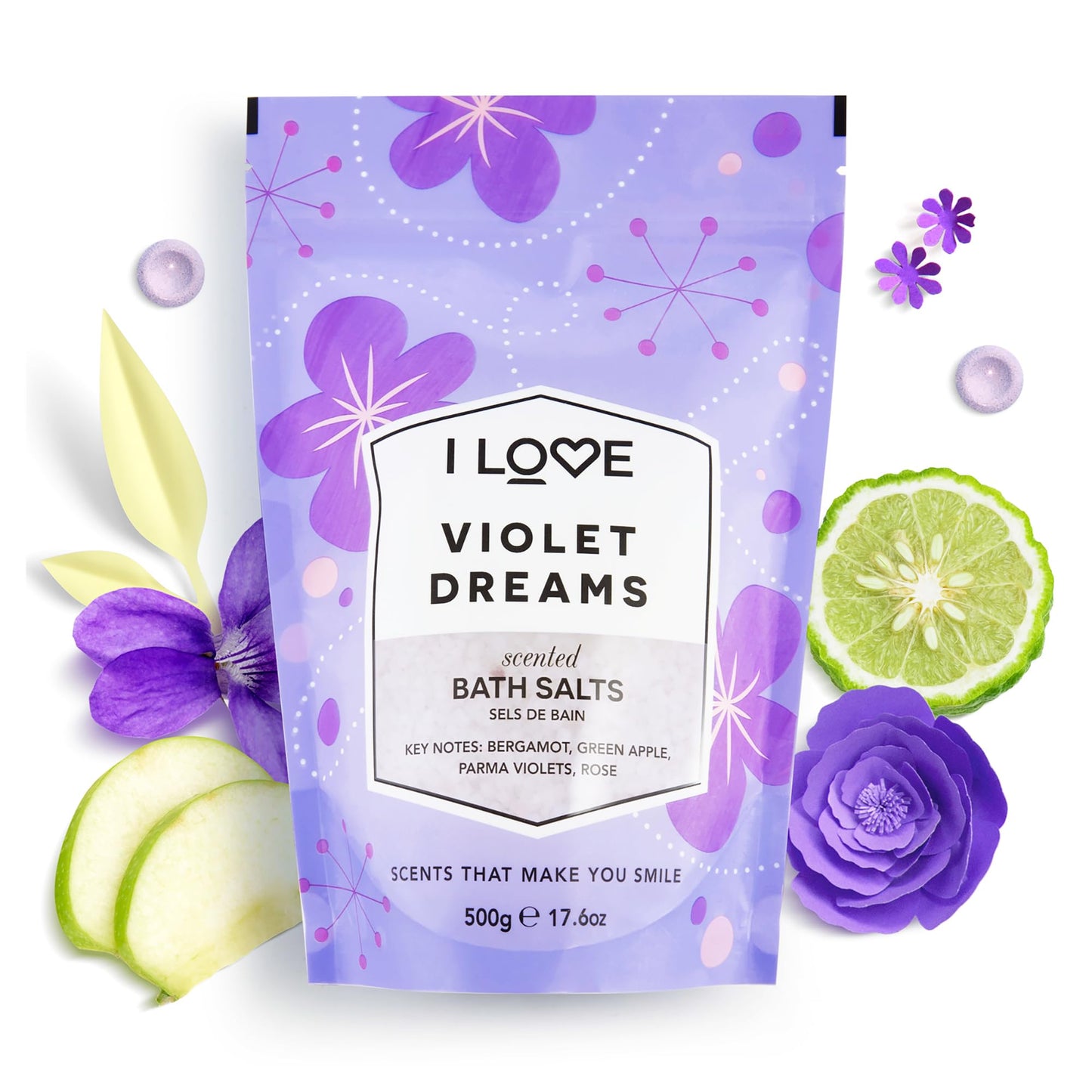 I LOVE Violet Dreams Bath Salts - Calming Bath Soak with Violet and Rose Fragrance - Relaxing Bath Salts for Sleep - Skin-Softening Formula - 17.6 oz Beauty and Personal Care I LOVE