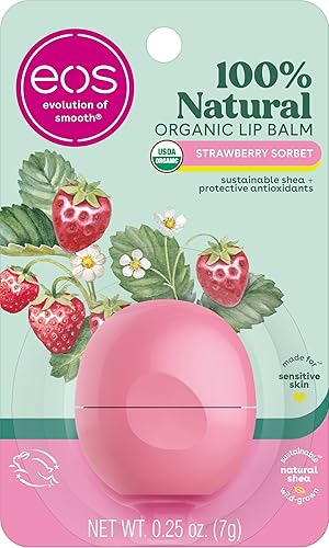 eos 100% Natural & Organic Lip Balm- Strawberry Sorbet, All-Day Moisture, Dermatologist Recommended for Sensitive Skin, Lip Care Products, 0.25 oz Beauty & Personal Care eos