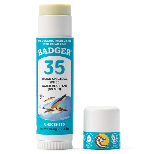 Badger Mineral Sunscreen Face Stick SPF 35, 97% Organic Unscented Zinc Oxide Travel Sunscreen, Coral Reef Safe Travel Size Stick, .65 oz Beauty and Personal Care Badger Default Title