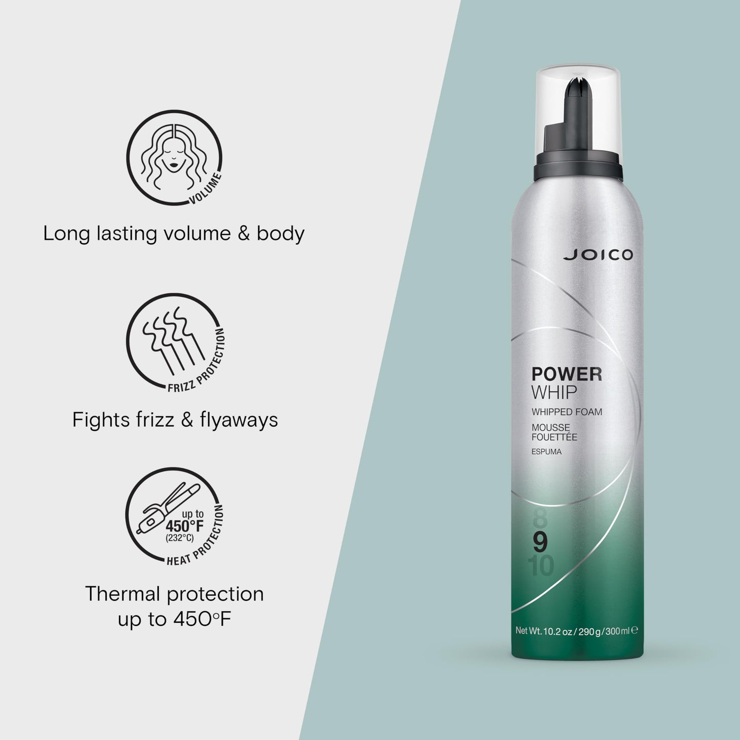 Joico Power Whip Whipped Foam | For Most Hair Types | Add Volume & Body | Thermal Heat, Humidity, & Pollution Protection | Boost Shine | Control Frizz Beauty & Personal Care Joico