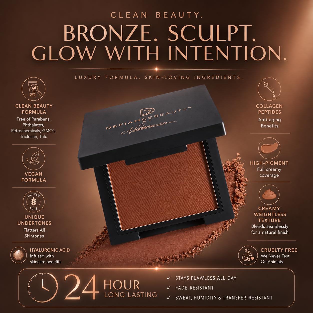 Defiance Beauty Immortal Envy Satin Sovereign Bronzer - Velvety-Matte, Rich Chocolate, Buildable, Long-Lasting, Vegan & Cruelty-Free, Infused Beauty & Personal Care Defiance Beauty