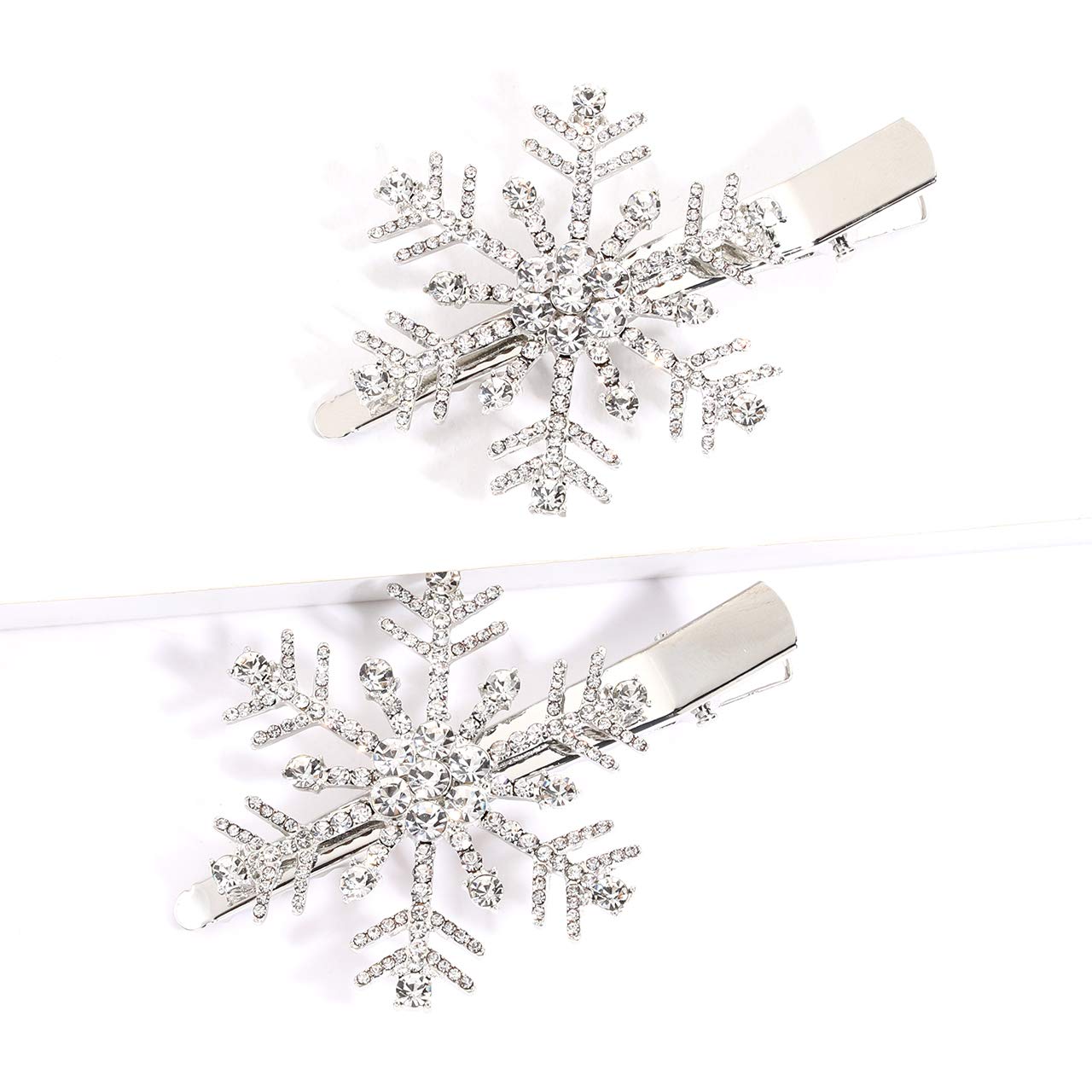 HZEYN Christmas Snowflake Hair Clips Winter Holiday Jewlry Big Crystal Snowflake Hairpin Barrette Wedding Bridal Hair Accessories (Silver) Beauty & Personal Care HZEYN