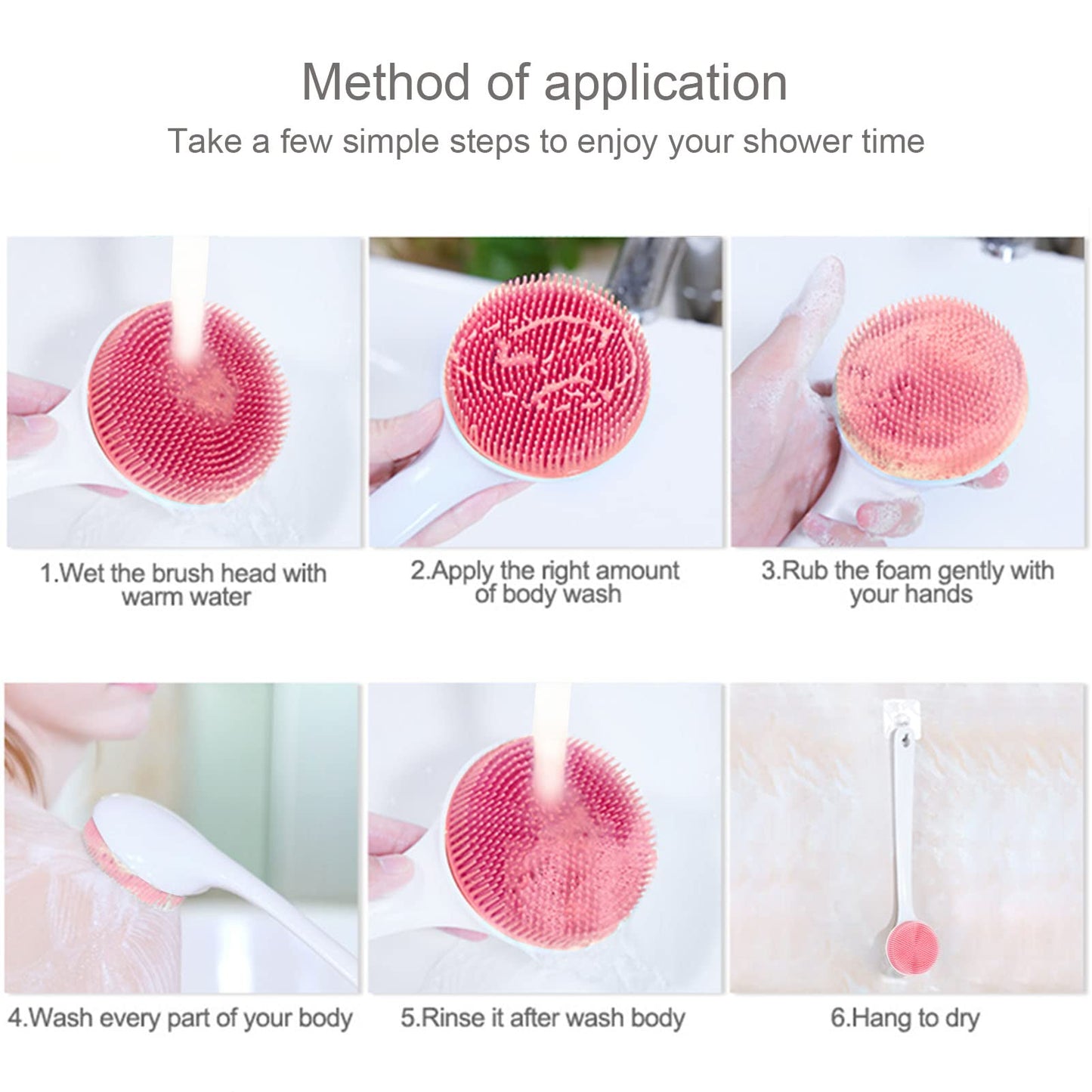 Silicone Back Scrubber for Shower, Back Washer Brush Long Handle with Soft Bristles, Bath Body Shower Exfoliator Brush for Men and Women, BPA Free Beauty & Personal Care V-TOP