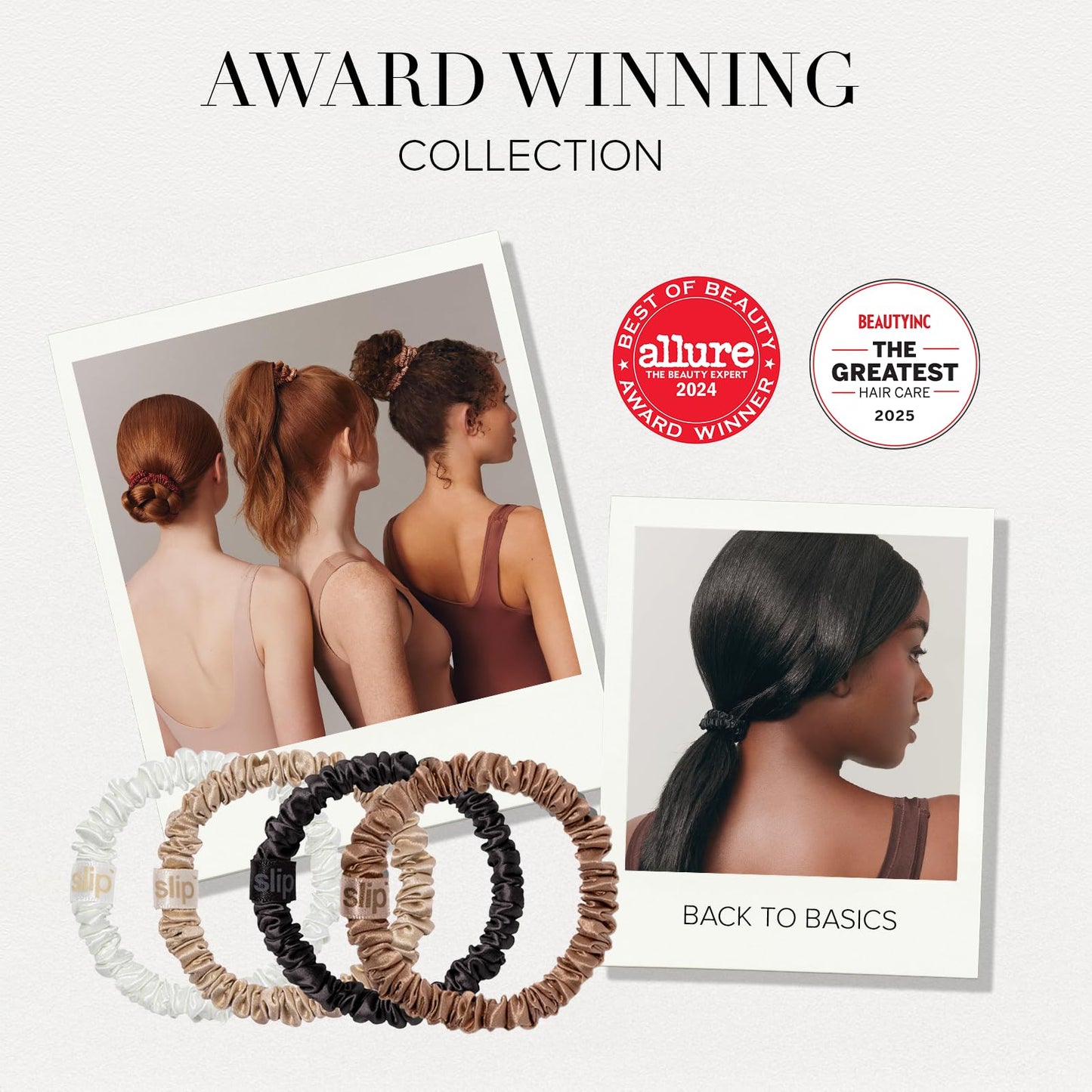 Slip Silk Hair Ties - Skinny Silk Dark Brown Scrunchies, No Damage, No Crease, Anti-Breakage |100% Mulberry Silk | All Hair Types | Made Beauty and Personal Care SLIP