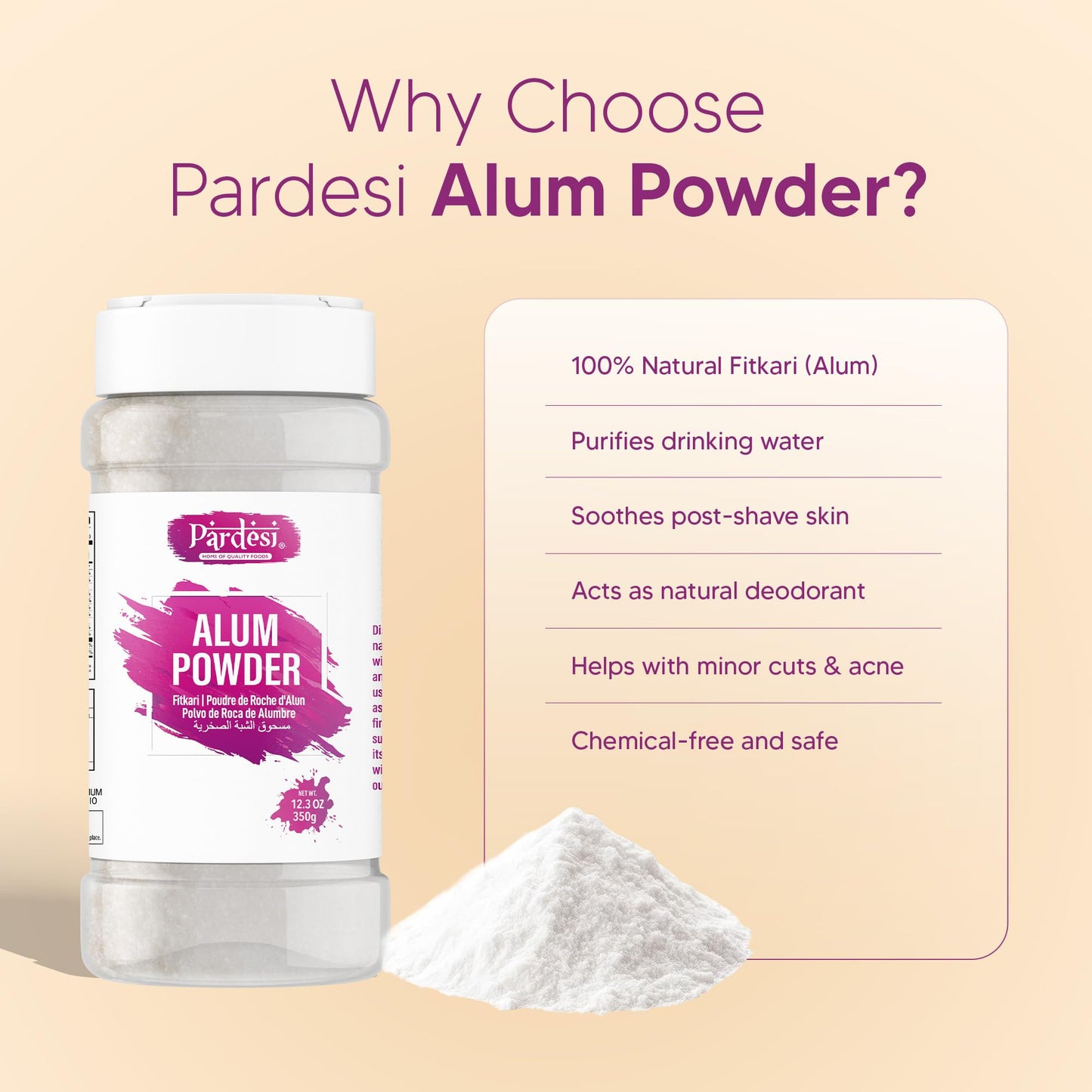 Pardesi Alum Powder (Fitkari/Phitkari) 350g - Fine Potassium Alum for DIY Face Packs & Toner, Pore-Refining Skincare - Also for Pickling & Water Beauty and Personal Care PARDESI