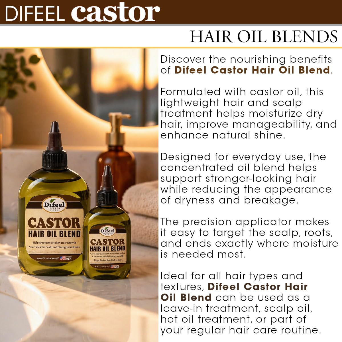 Difeel Mega Care Castor Hair Oil Blend 7.1 oz. - Blended Castor Oil for Hair Growth