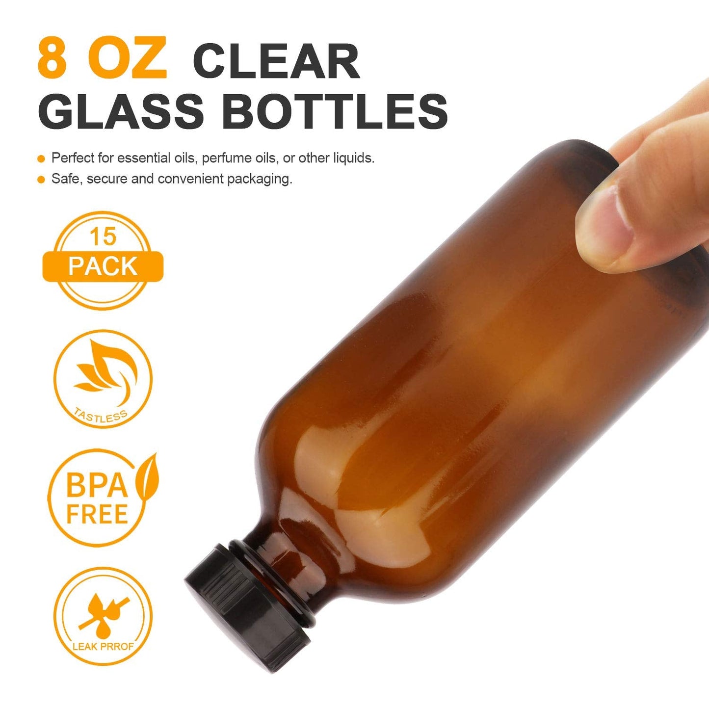 COMUDOT 8oz Durable Glass Bottle, Reusable Glass Bottles with Airtight Lid for Shampoo, Conditioner, Essential Oils, Set of 20 (Brown) Beauty & Personal Care COMUDOT