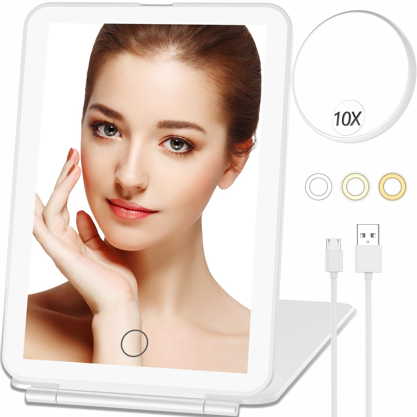 Mecion Makeup Vanity Mirror with 80 LED Lights, Rechargeable 2500mAh Batteries, Travel LED Compact Light Up Mirror with 3 Color Lights, Travel Beauty & Personal Care Mecion