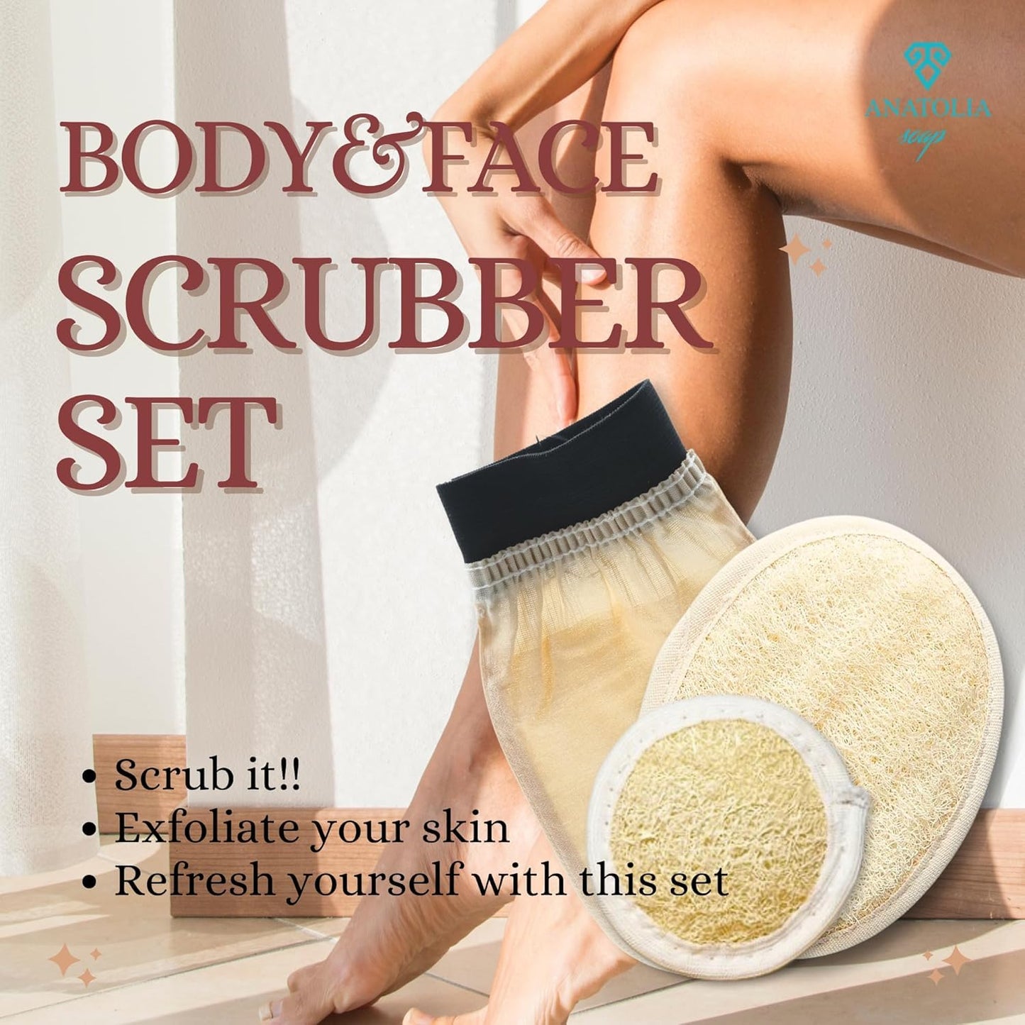 Turkish Hammam Cream Exfoliating Kesse & Body Loofah & Face Loofah, for Shower Exfoliating Mitt Body Scrubber Skin Exfoliator & Dead Skin Remover Beauty and Personal Care Anatolia Soap