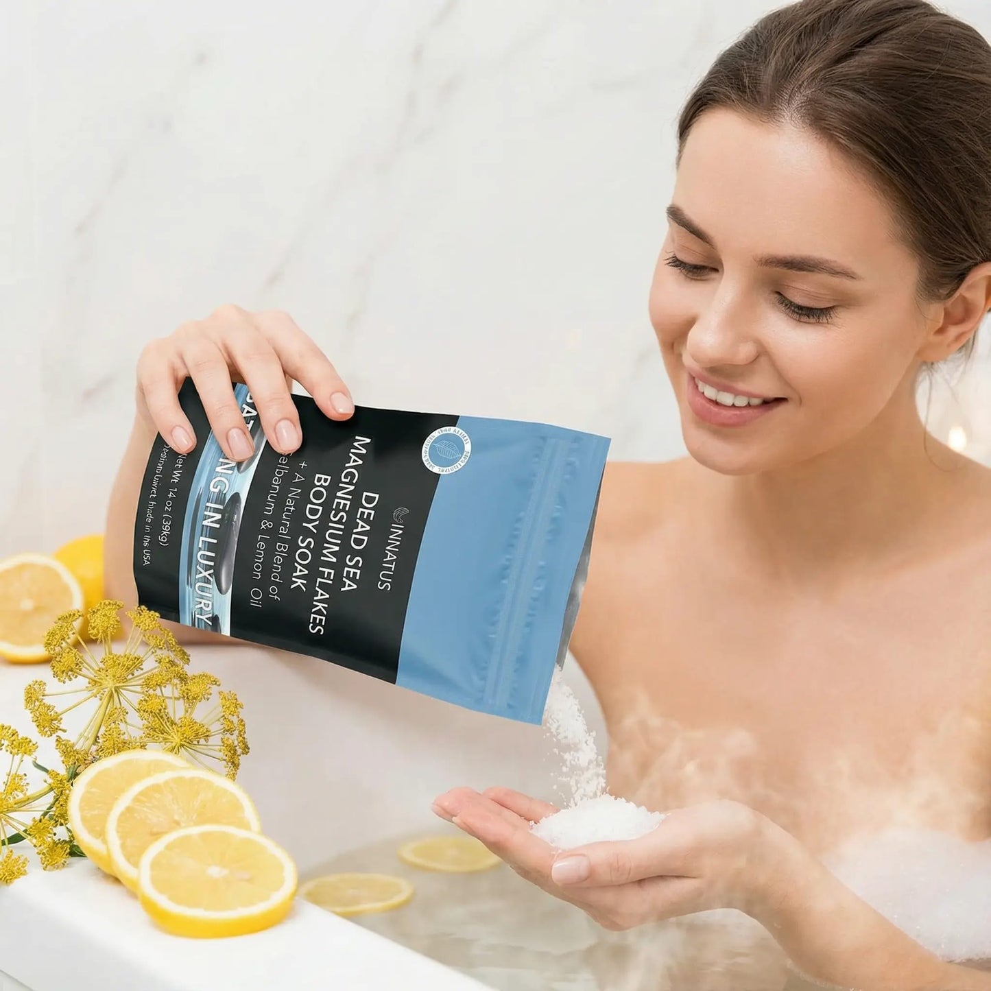 Pure Dead Sea Magnesium Flakes Clarity Soak - Relaxing & Replenishing 14oz Bath Soak - Infused with Natural Oils for Muscle Recovery (Lemon) Beauty and Personal Care INNATUS