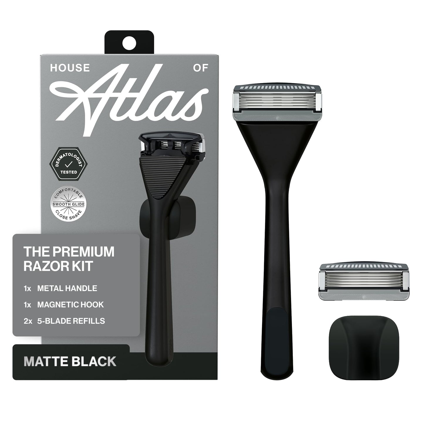House of Atlas, Razors for Men - Mens Razors for Shaving with Handle, 2 Razor Blade Refills, & Shower Hook, 5-blade Precision Trim Edge, Smooth Close Beauty and Personal Care House of Atlas