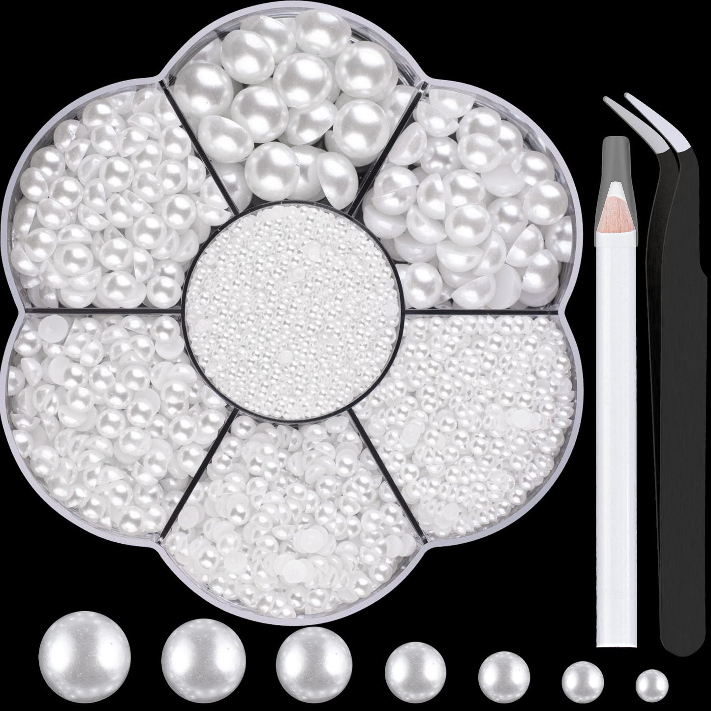 Nail Art Flat Back Half Round Pearl Kits 3, Mixed Sizes 6000 Pcs White Small Pearls for Nails with Picking Tools for Graduation Cap Decorations Home Beauty & Personal Care BELLEBOOST